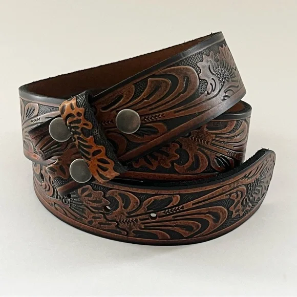 Tooled Leather Belt Brown Western Cowgirl Cowboy Size 32 - Picture 3 of 8